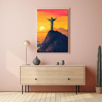 Christ the Redeemer Geometric Sunset Art Poster