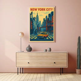 New York City Skyline Landmarks Poster Retro Wall Art
