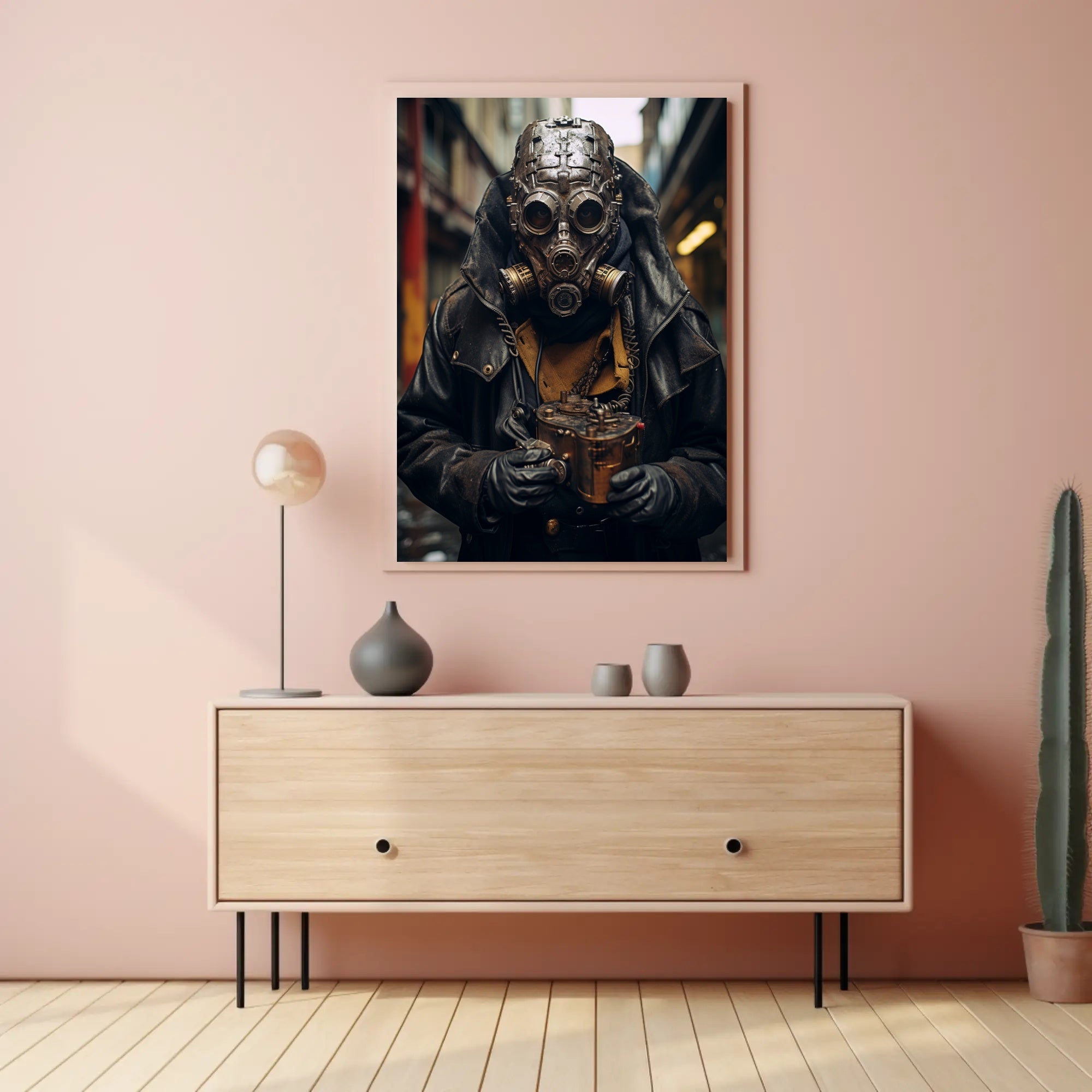 Dystopian Steampunk Survival Poster: Gritty, Mechanical, Urban Atmosphere