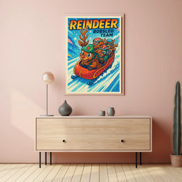 Reindeer Bobsled Team Poster