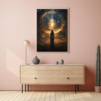 Lone Explorer in Mystical Cosmic Realm Futuristic Sci-Fi Poster