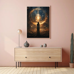 Lone Explorer in Mystical Cosmic Realm Futuristic Sci-Fi Poster