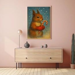 Winter Squirrel With Candy Cane Poster