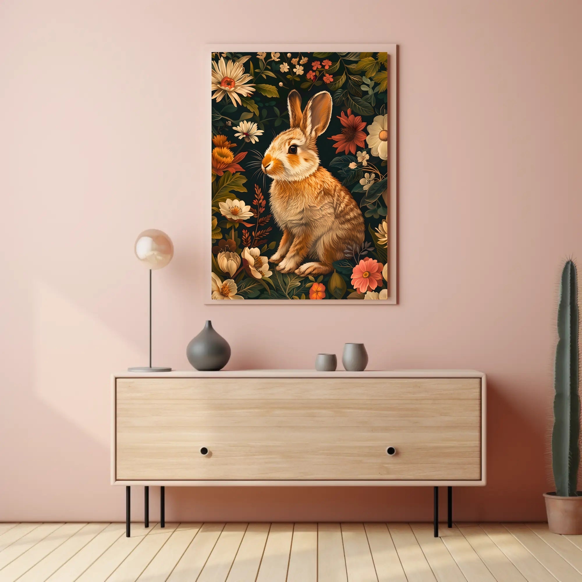 Floral Rabbit Portrait Wall Art Print