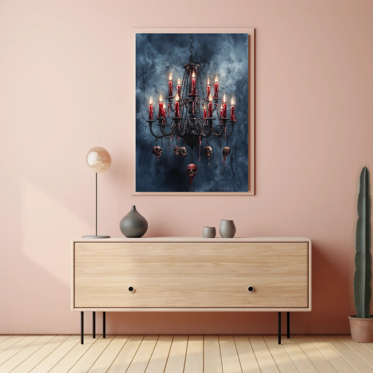 Gothic Chandelier with Skulls Abstract Poster