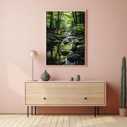 Tranquil Stream Through Lush Temperate Forest National Park Poster