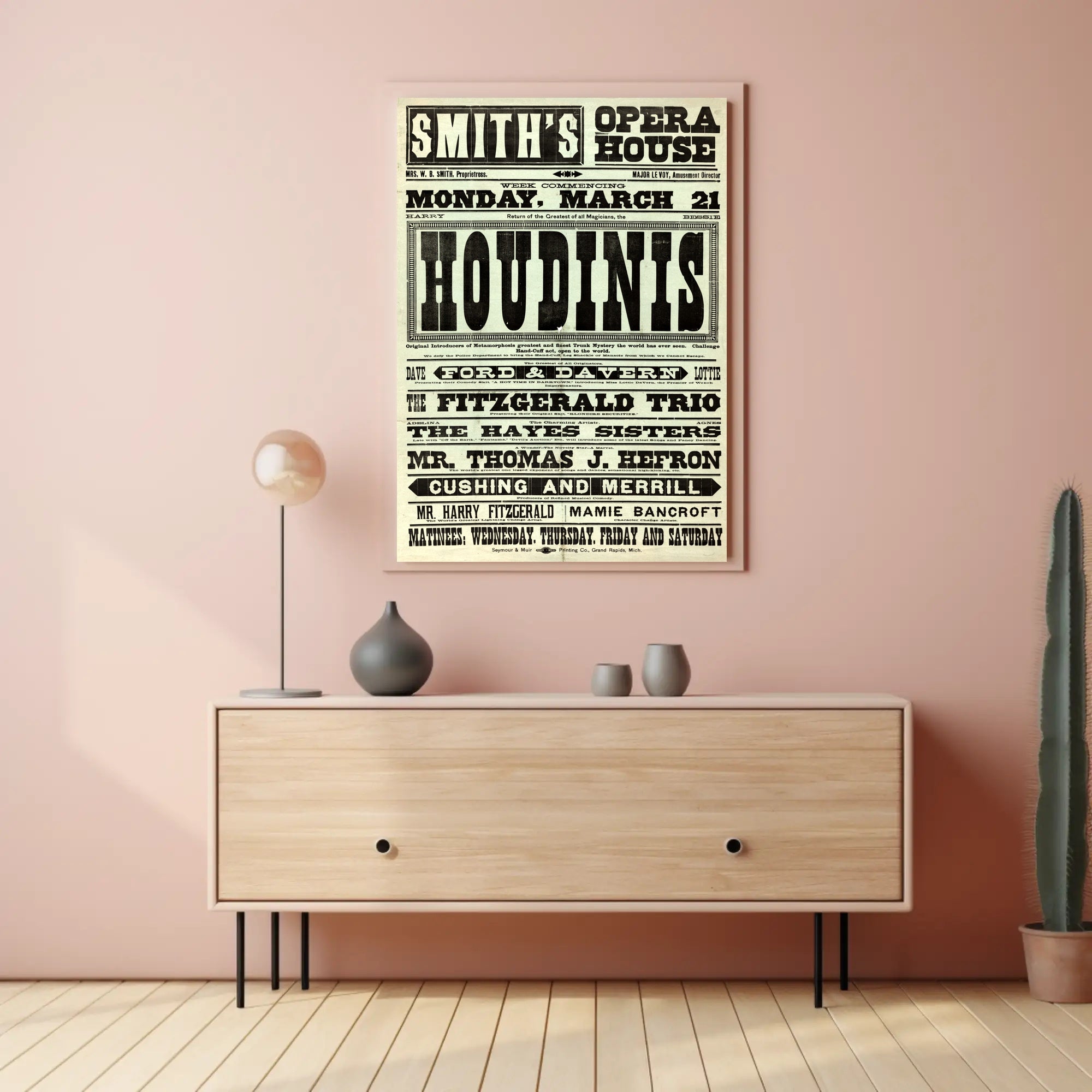 Houdini and Vaudeville Stars Early 20th Century Cultural Poster