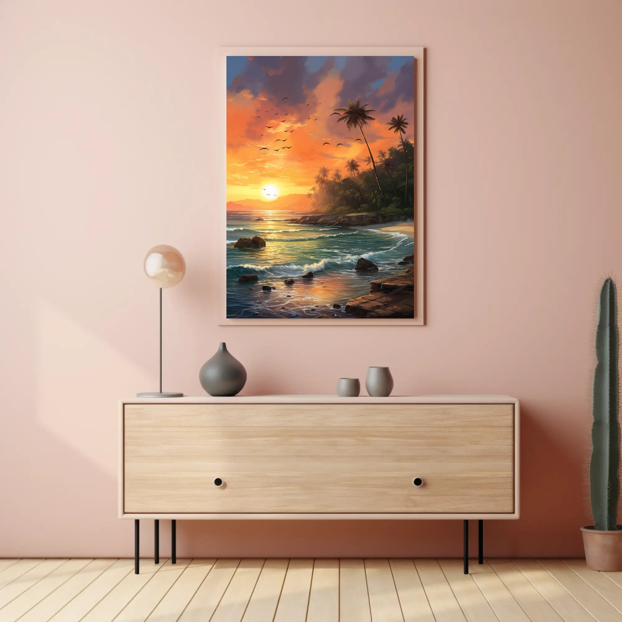 Tropical Sunset Serenity on Beach Travel Poster