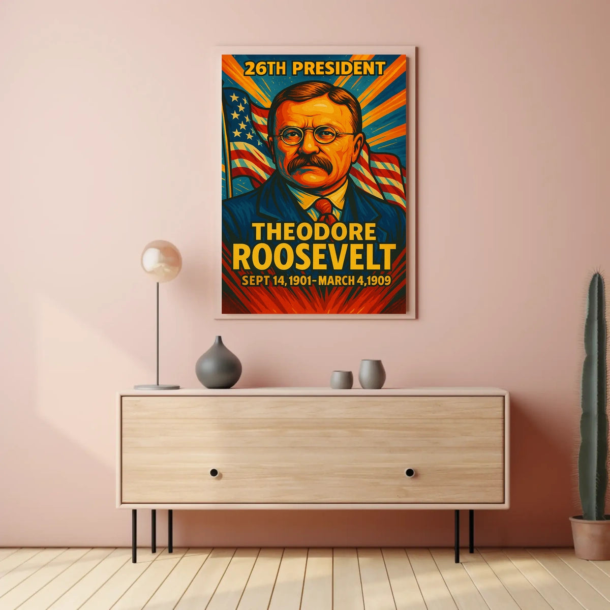 Theodore Roosevelt 26th President of the United States Colorful Comic Book Style Poster