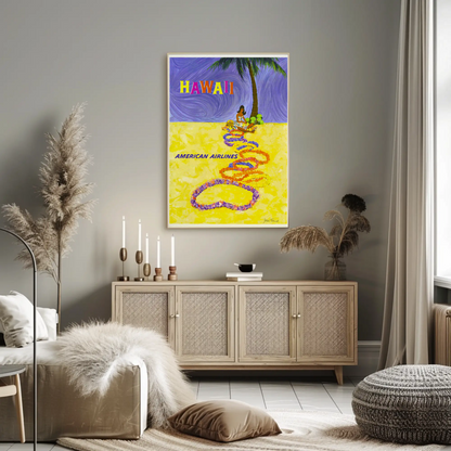 Airline Hawaii Lei Beach Art Travel Poster