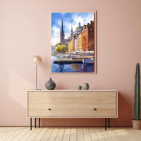 European Waterfront Scene: Vibrant Historical Cityscape Poster