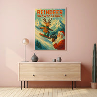 Reindeer Snowboarding Adventure Poster