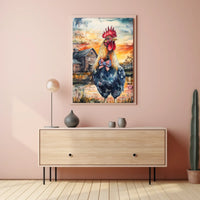 rooster crowing proudly at sunrise Poster