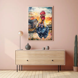 rooster crowing proudly at sunrise Poster