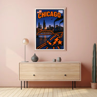 Chicago Skyline and Symbols Poster PosterGoat
