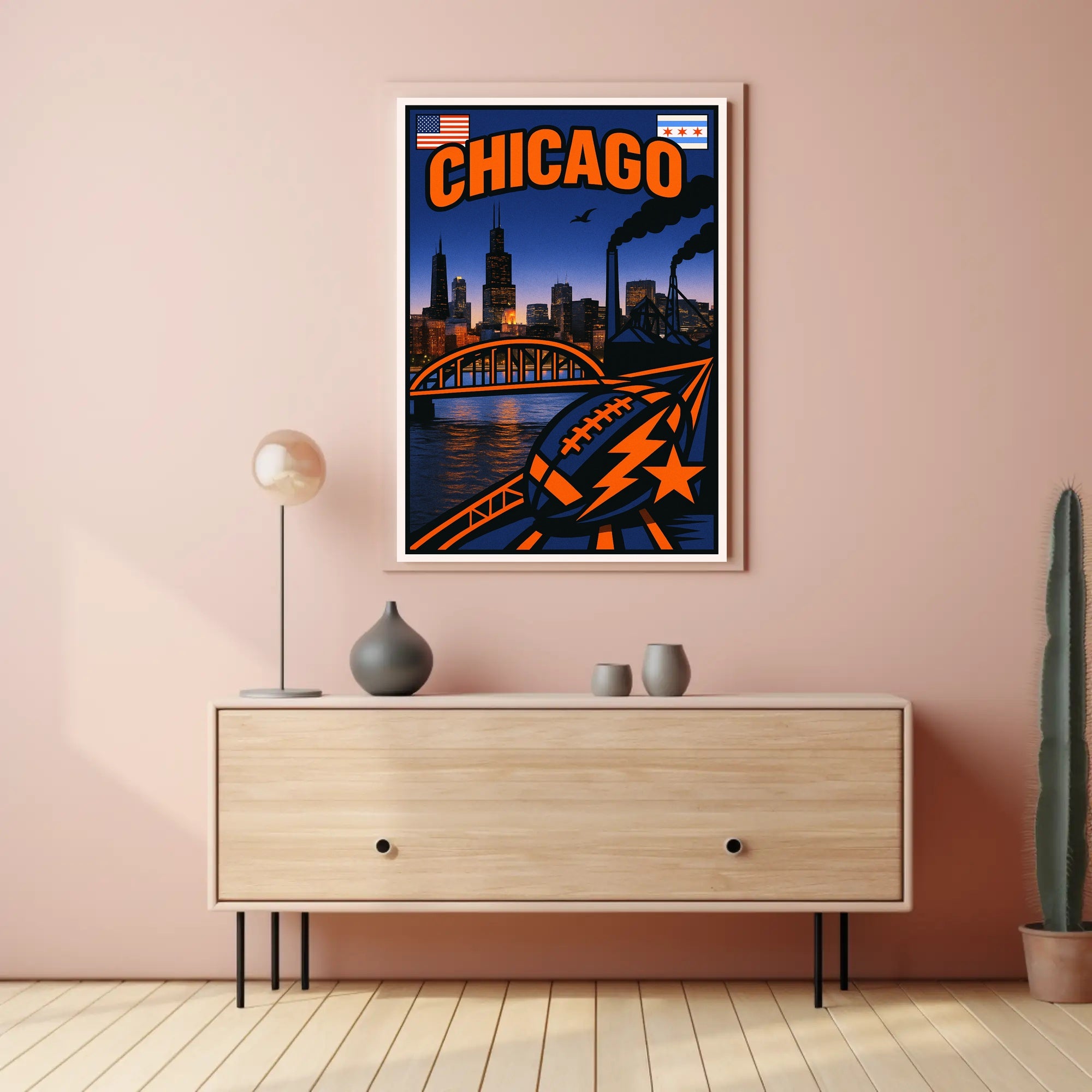 Chicago Skyline and Symbols Poster PosterGoat