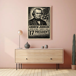 Andrew Johnson 17th President of the United States B & W Comic Sketch Poster