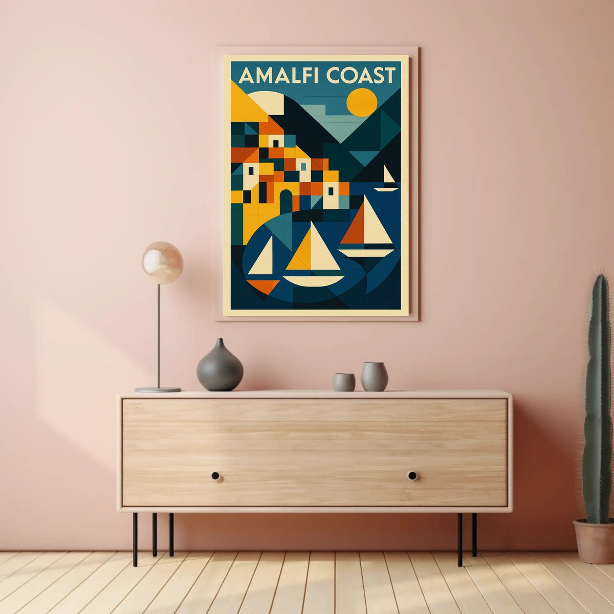 Amalfi Coast Geometric Art Poster Coastal Wall Art Print