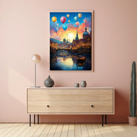 Romantic European Cityscape at Sunset Travel Poster