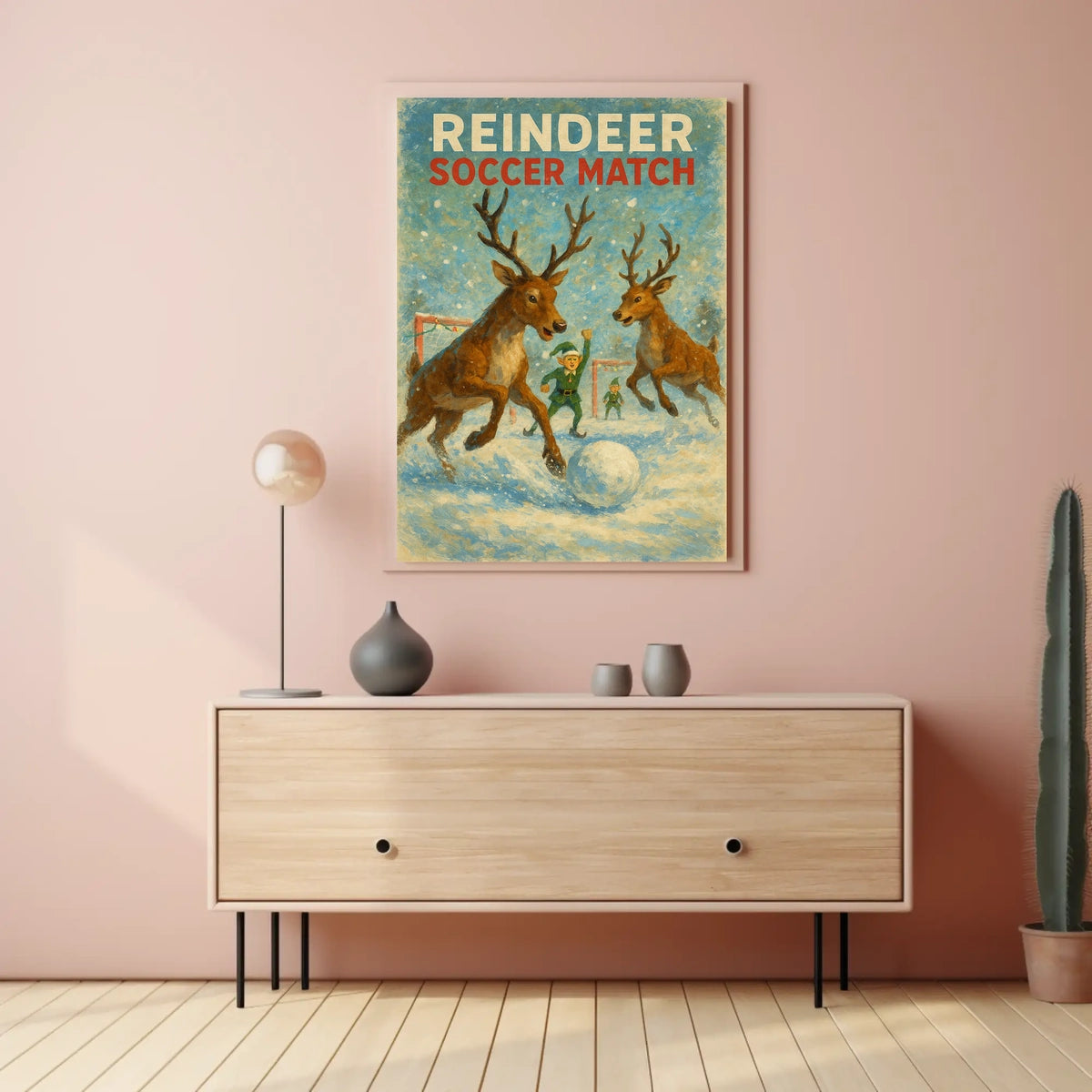 Reindeer Soccer Match: Whimsical Holiday Poster Art