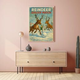 Reindeer Soccer Match: Whimsical Holiday Poster Art