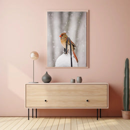 Winter Bird in Snowfall: Serene Animal Poster