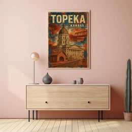 Topeka Kansas Vintage Architecture Landmarks Poster
