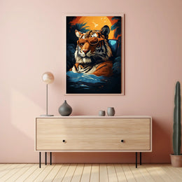 Tiger in Tropical Paradise Wall Art - Animal Poster