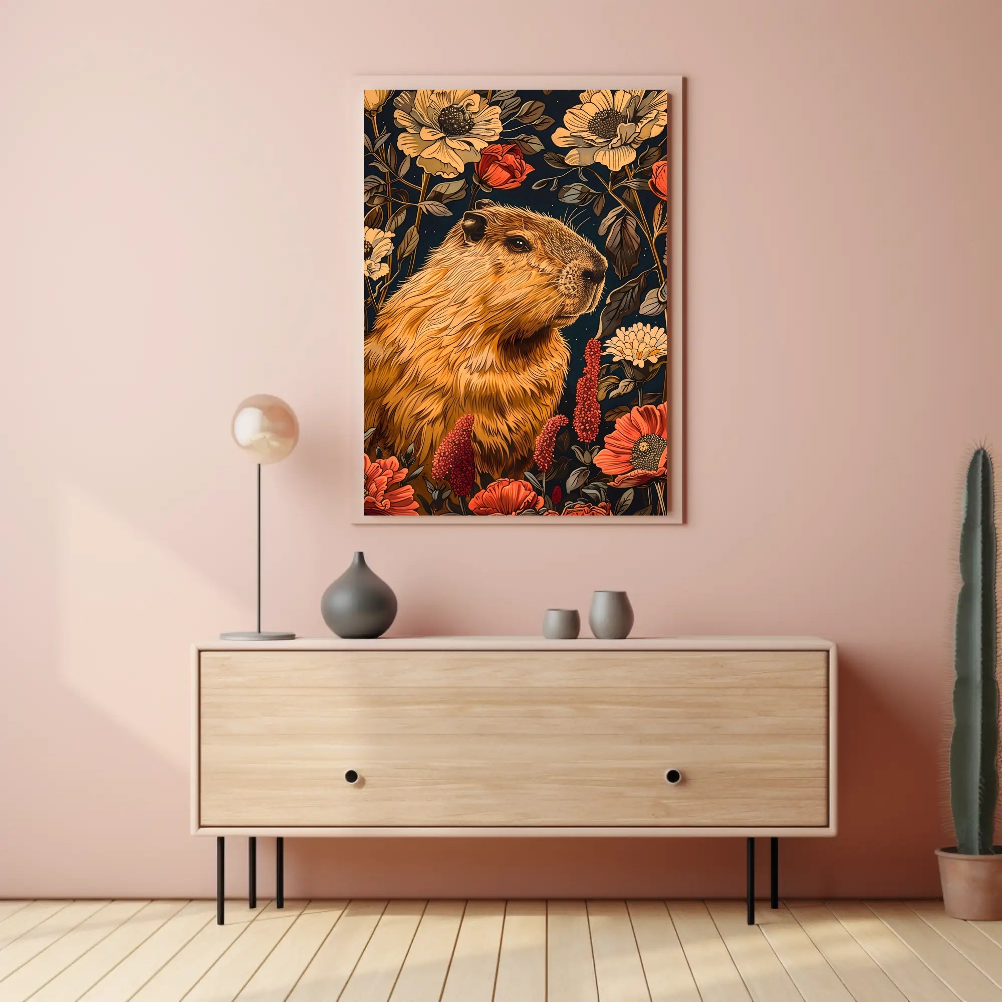 Capybara in Bloom Wall Art Print