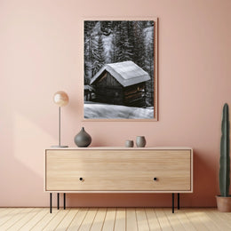 Snow-Covered Cabin in Winter National Park Poster