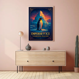Emperor Penguin Vintage Style Icy Landscape Elegant Design Poster
