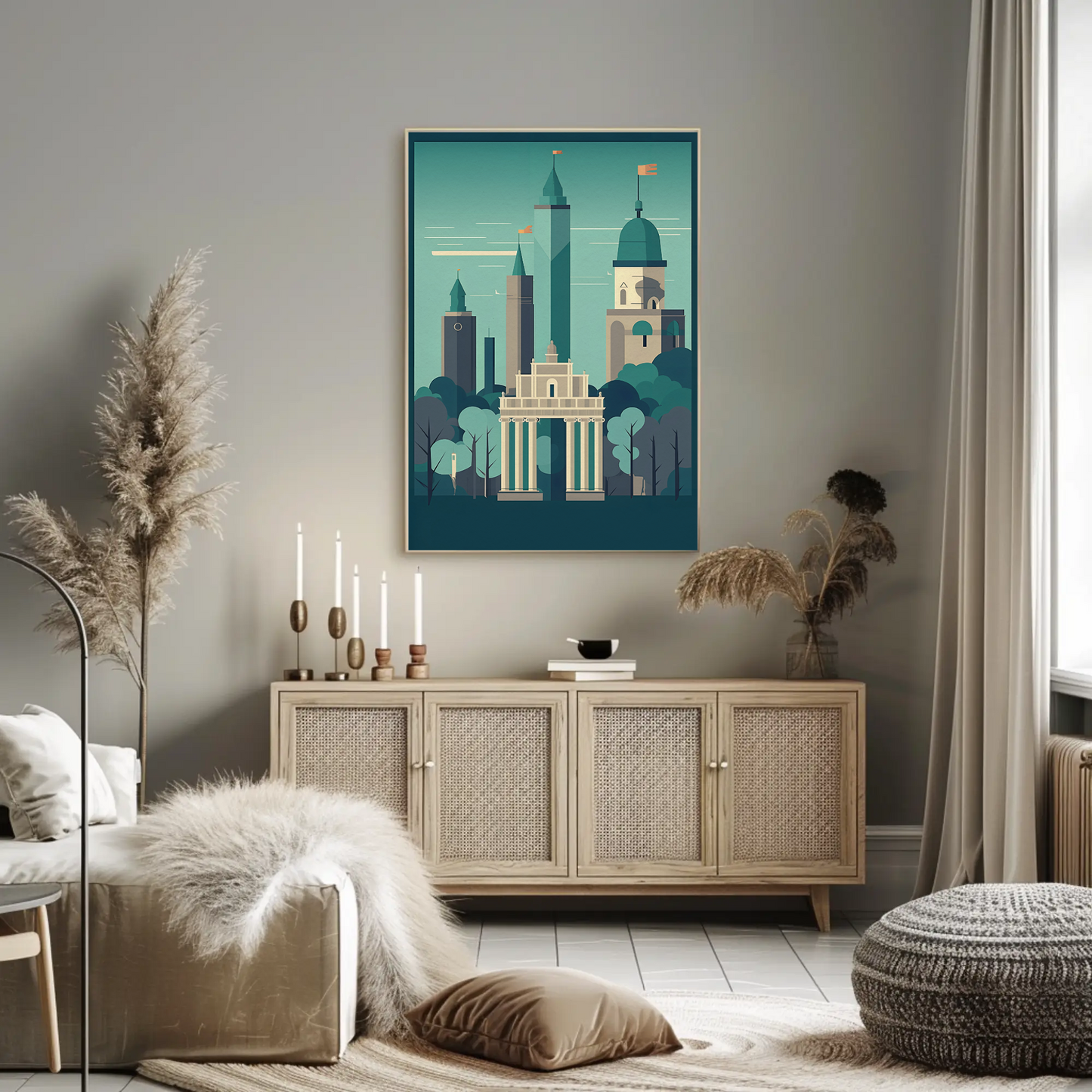 Modern Skyline With Classical Gate Travel Poster