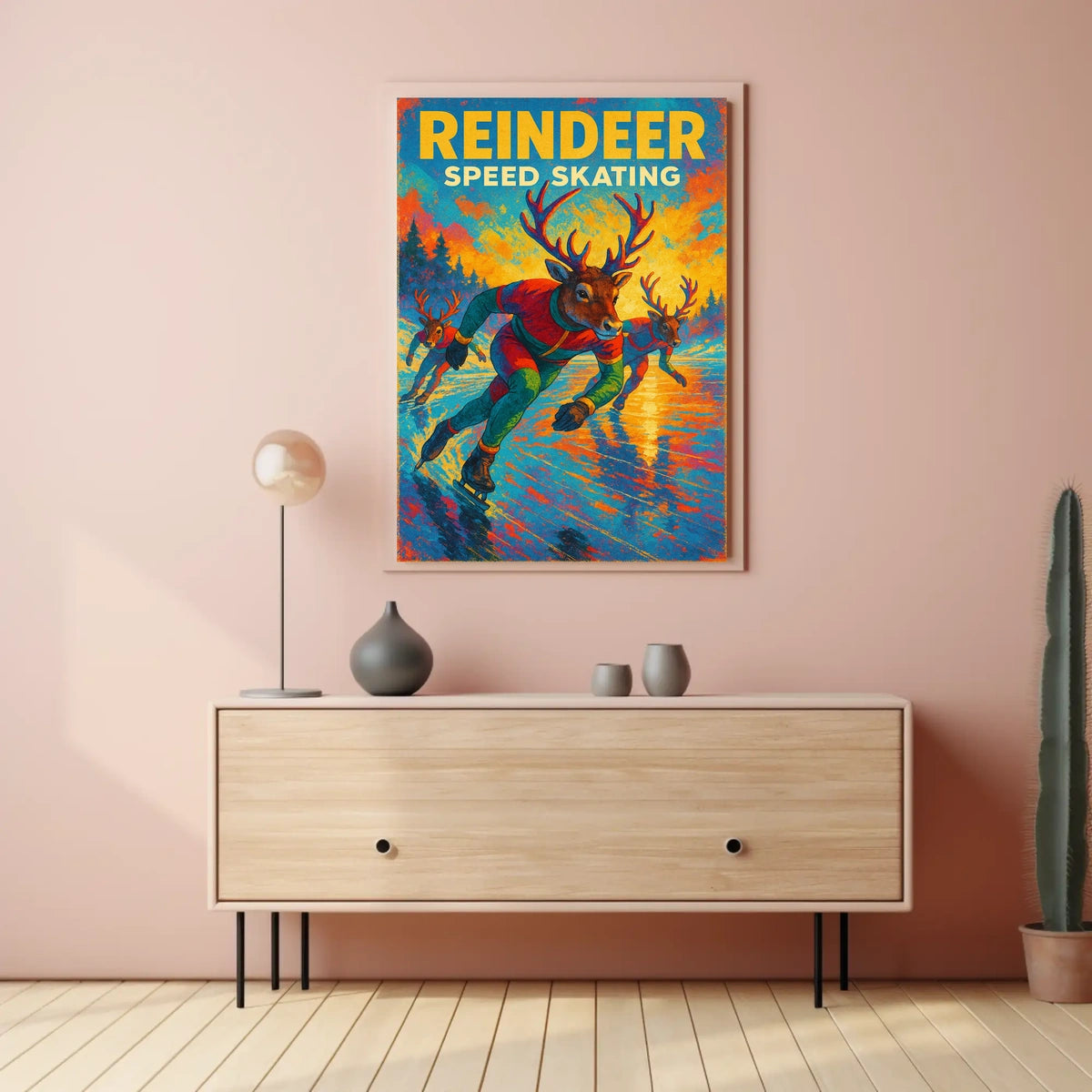Speed Skating Reindeer Winter Wonderland Sports Poster