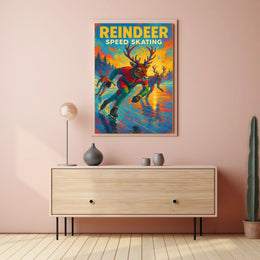 Speed Skating Reindeer Winter Wonderland Sports Poster