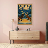 Reindeer Wrestling Championship Vintage Holiday Poster