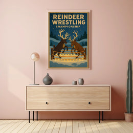 Reindeer Wrestling Championship Vintage Holiday Poster