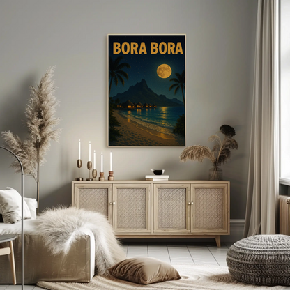 Bora Bora Moonlit Beach Paradise Travel Poster