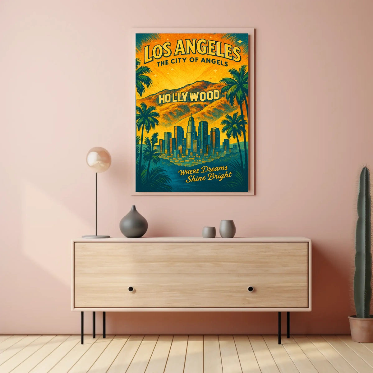 Los Angeles Vintage Hollywood Skyline Art Poster