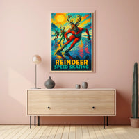 Reindeer Speed Skating Vintage Winter Sports Poster