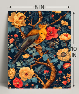 Bird and Flower Botanical Art Print - Animal Poster