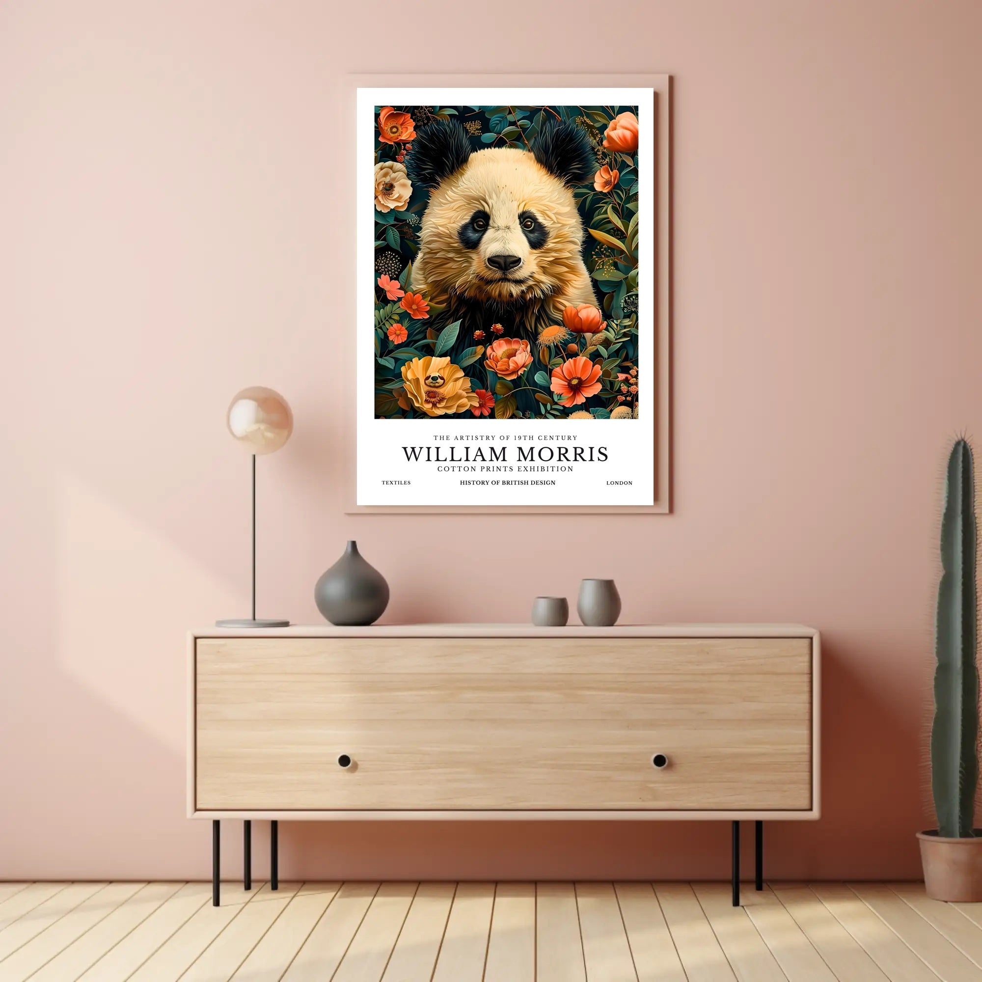 William Morris-Inspired Panda Floral Art - Artistic Poster