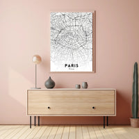 Minimalist Black and White Paris Map Urban Poster