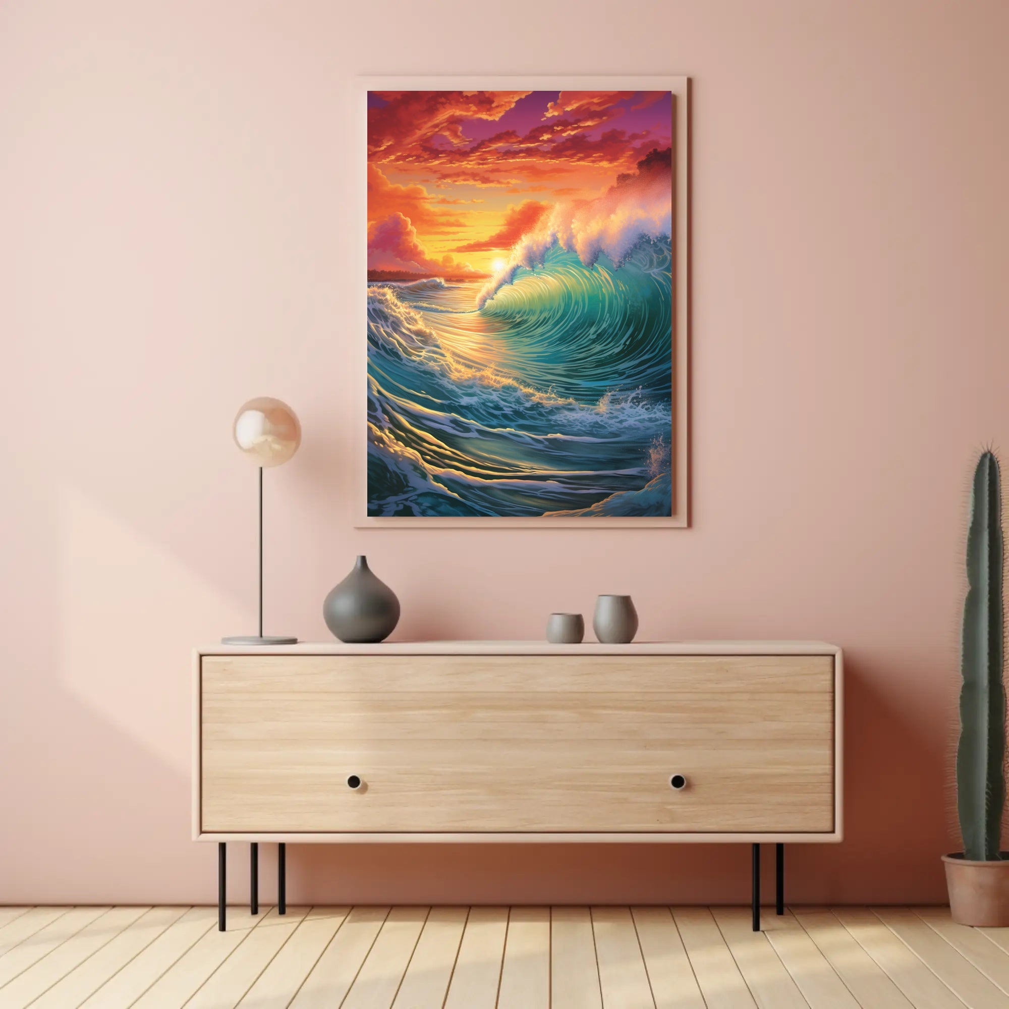 Vibrant Ocean Sunset Wave Artistic Poster