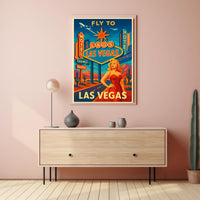 Fly to Las Vegas Retro Travel Promotion Poster