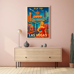 Fly to Las Vegas Retro Travel Promotion Poster