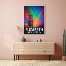 Elizabeth New Jersey Cityscape Vibrant Urban Pop Art Digital Painting Night Skyline Poster