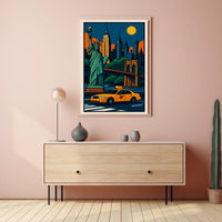 Iconic NYC Skyline And Statue Poster Modern Wall Art