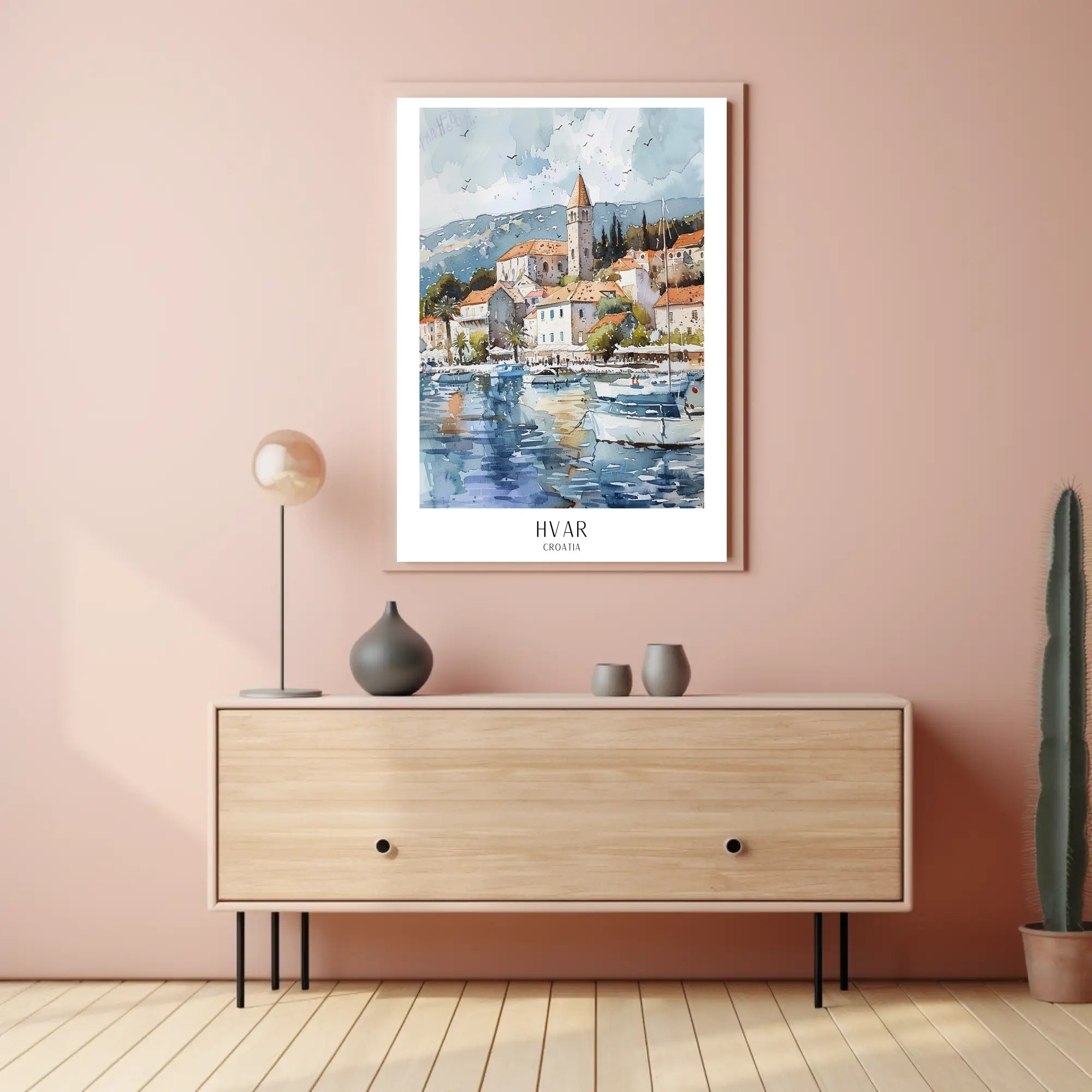 Picturesque Coastal Town in Hvar Travel Poster PosterGoat