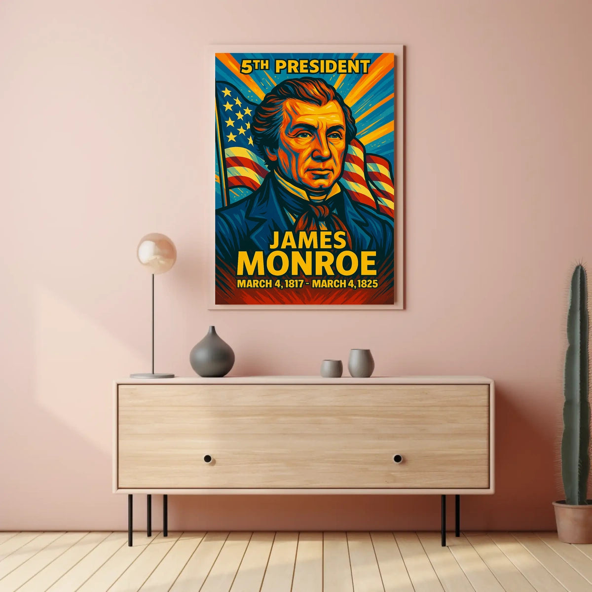 James Monroe 5th President of the United States Colorful Comic Book Style Poster