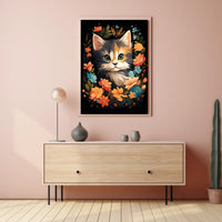 Charming Cat Amidst Vibrant Floral Wonderland Poster